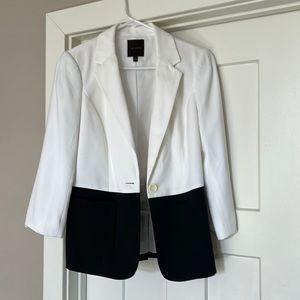 Black/white color block blazer